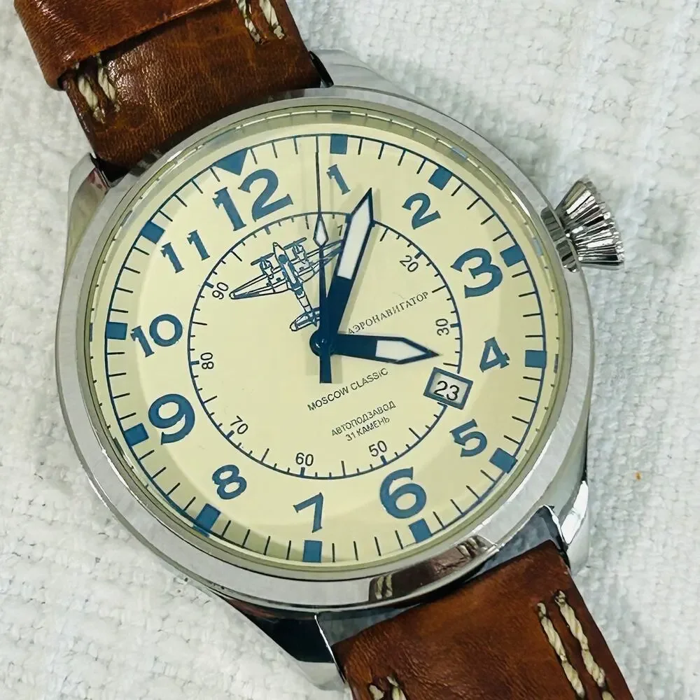 Moscow Classic Aeronavigator 47mm Cream Blue Dial 330/1000 Vostok 2416 31 Jewel